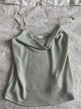 Babaton Silver Sparkle Cowl Neck Tank